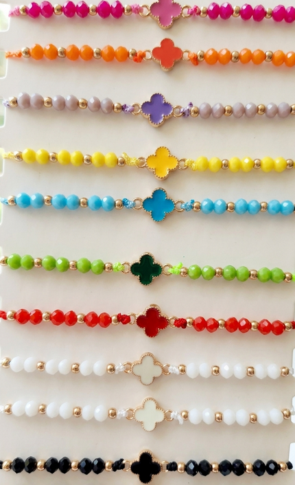 Bracelet enfant fleur perles colorées ajustable avec pochette cadeau OKIDDOS Maroc