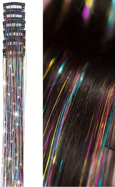 Accessoire pour cheveux: pack de 6 clips de mèches scintillantes multicolores