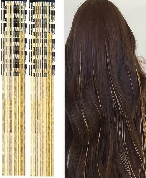 Accessoire pour cheveux: pack de 6 mèches scintillantes couleur or